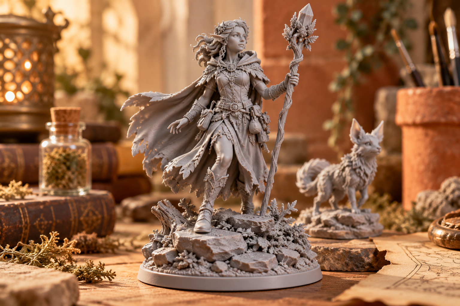 Illustrative finely detailed unpainted resin fantasy miniatures